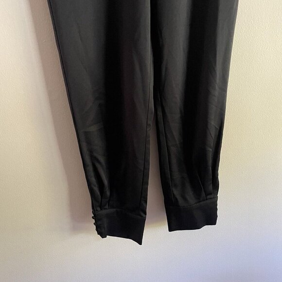 Abercrombie & Fitch Women S Black Satin Ultra High Rise Button Cuff Joggers Pant - Picture 2 of 10